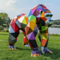 Colorful Geometric Gorilla Garden Statue