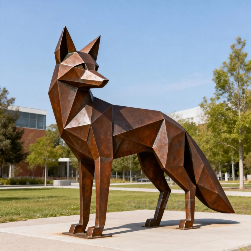Corten Steel Geometric Fox Sculpture