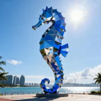 Geometric Blue Large Seahorse Statue