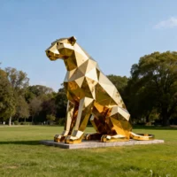 Geometric Gold Sitting Leopard Ornament