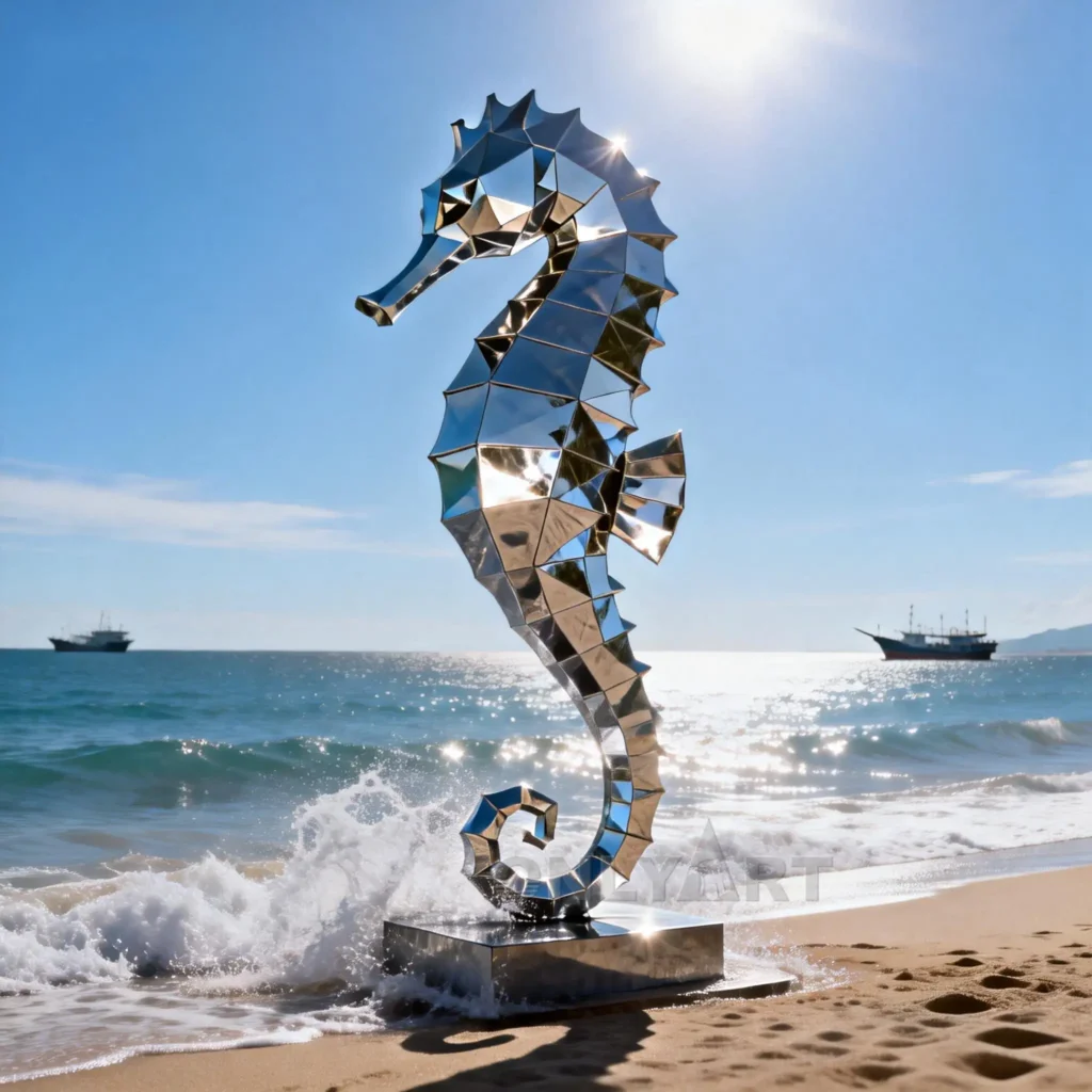 Geometric Metal Garden Seahorse Statue