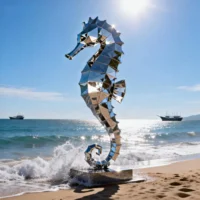 Geometric Metal Garden Seahorse Statue