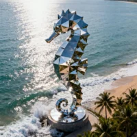 Geometric Metal Sea Horse Sculpture