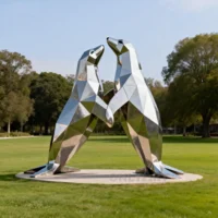 Geometric Metal Seal Family Statue