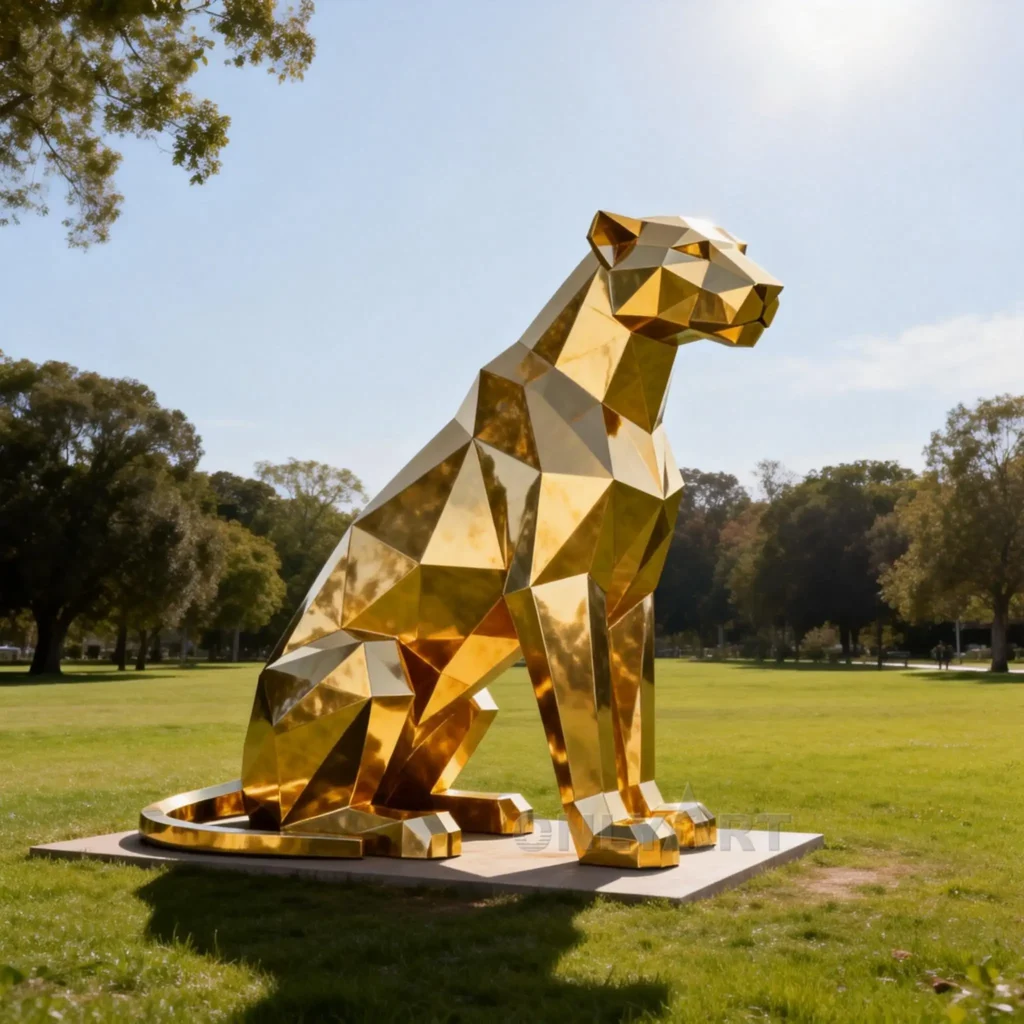 Geometric Metal Sitting Gold Cheetah Statue