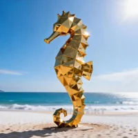 Gold Geometric Metal Seahorse Statue
