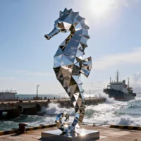 Large Geometric Metal Seahorse Sculpture