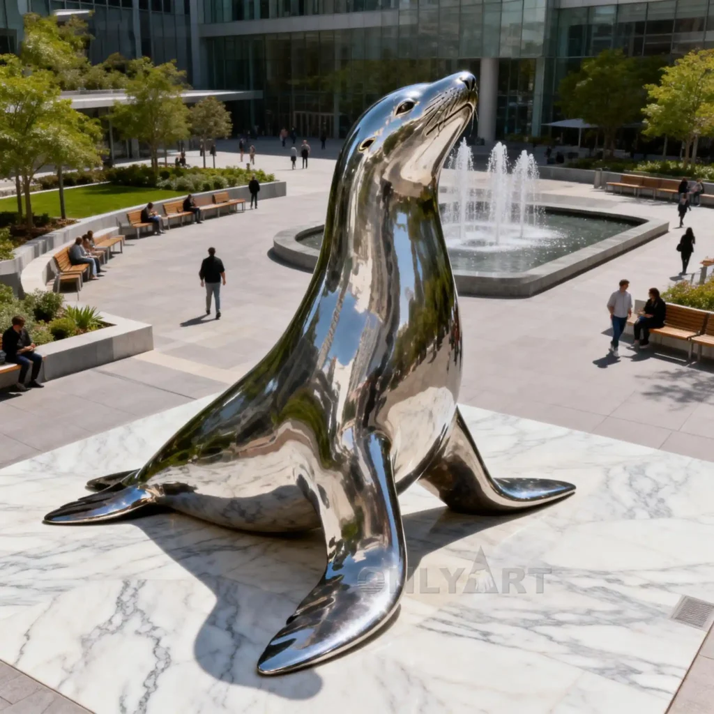 Large Metal Harbor Seal Statue