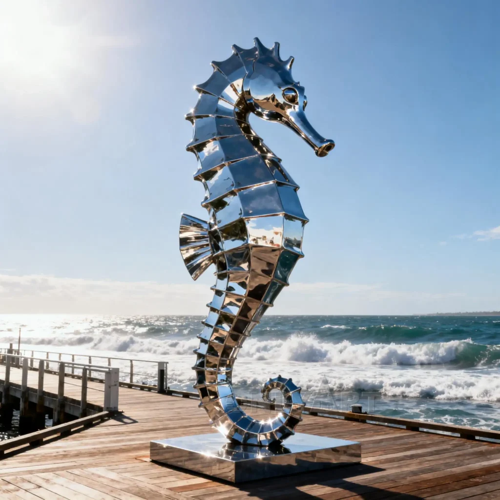 Life Size Metal Seahorse Statue Decor