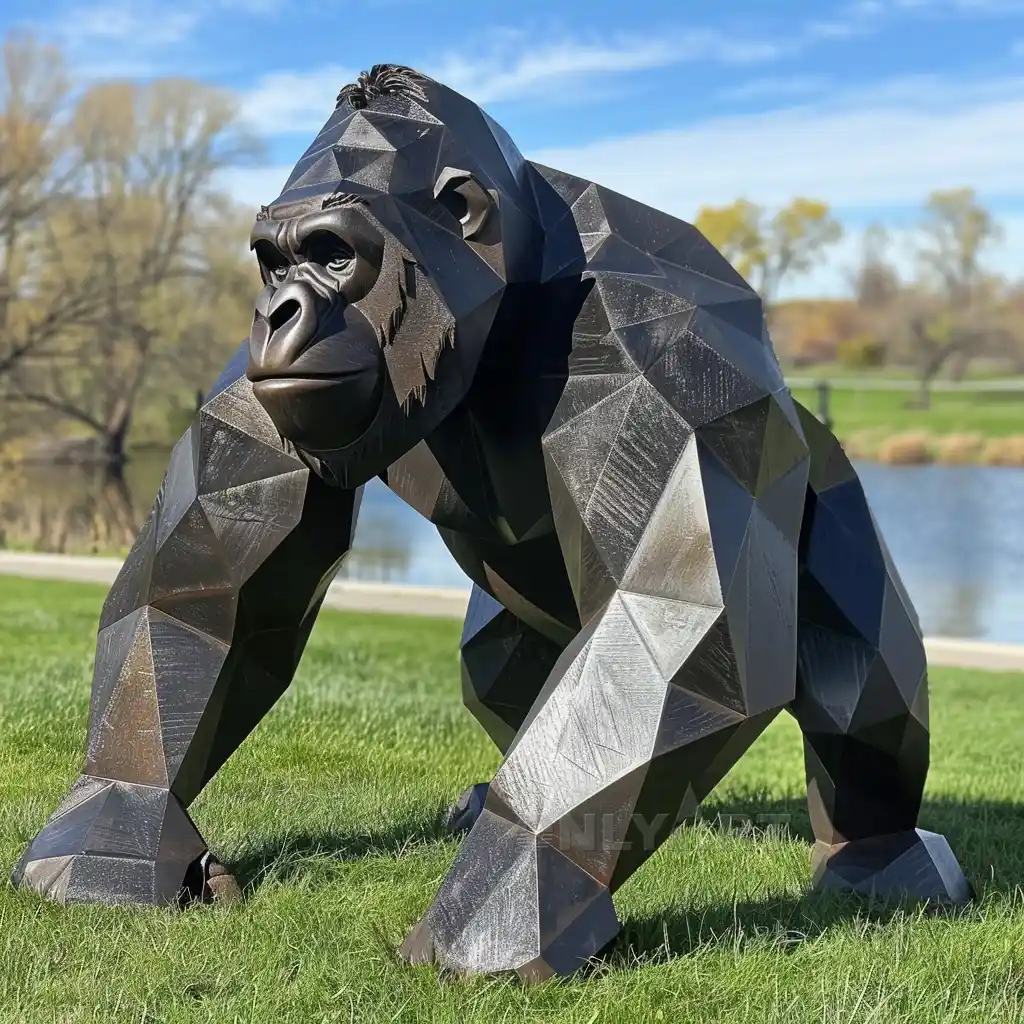 Metal Black Gorilla Lawn Statue