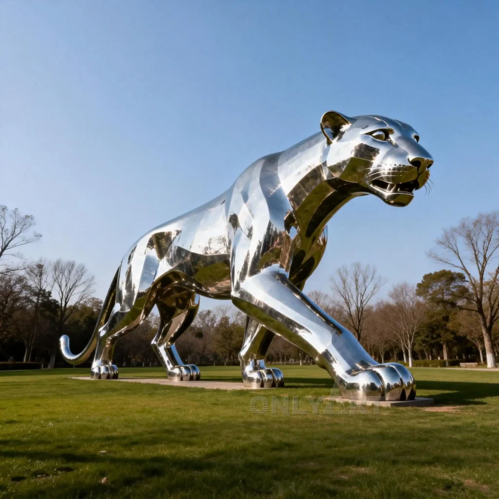 Metal Glam Leopard Sculpture