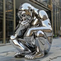 Stainless Steel Gorilla Yard Statue