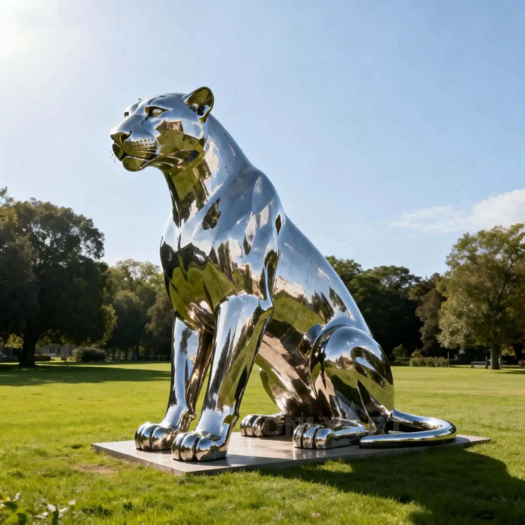 Stainless Steel Large Sitting Leopard Statue