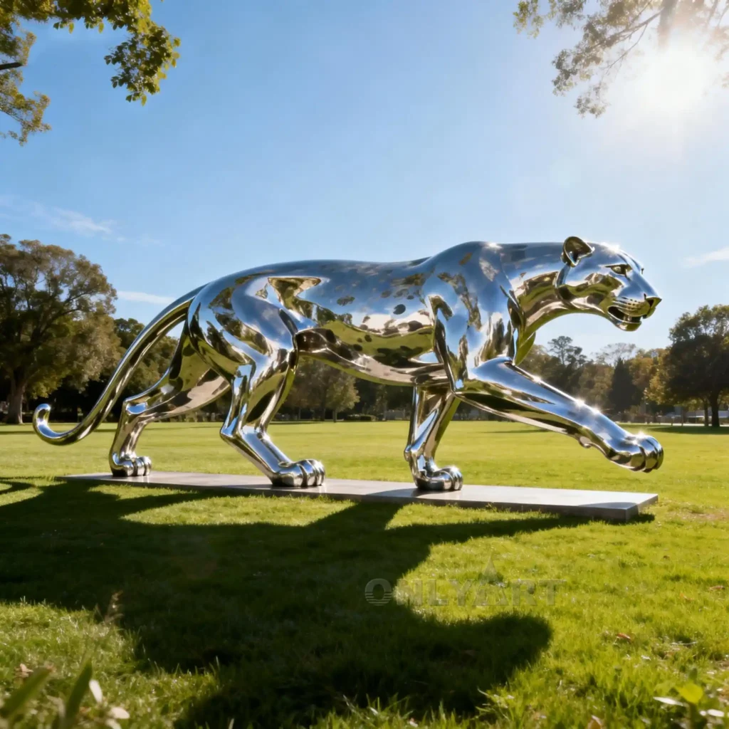 Stainless Steel Metal Leopard Sculpture