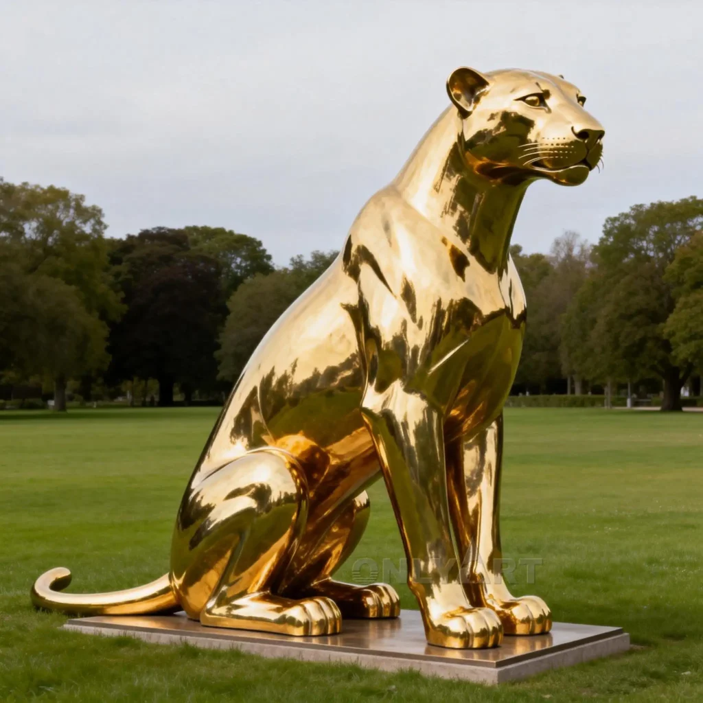 Stainless Steel Sitting Gold Leopard Statue