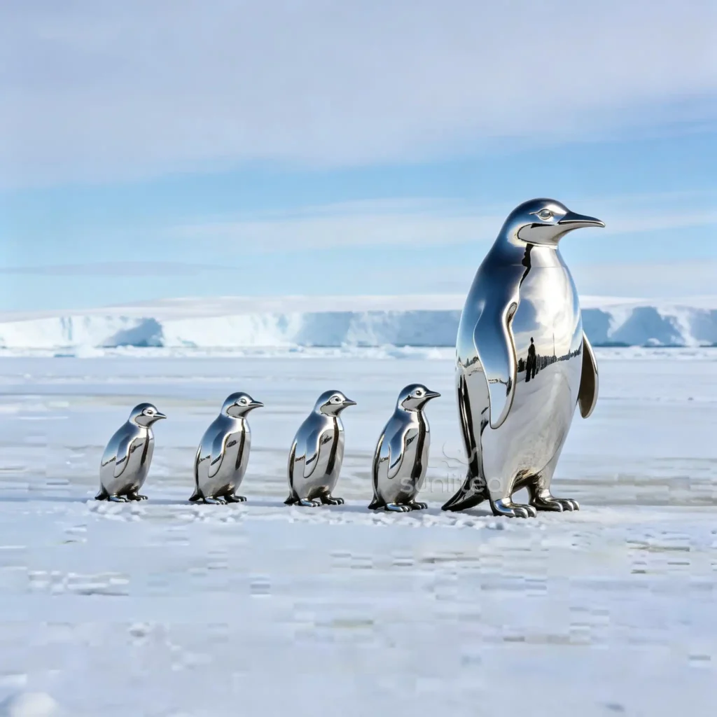 Animal Art Deco Metal Sculpture Penguins