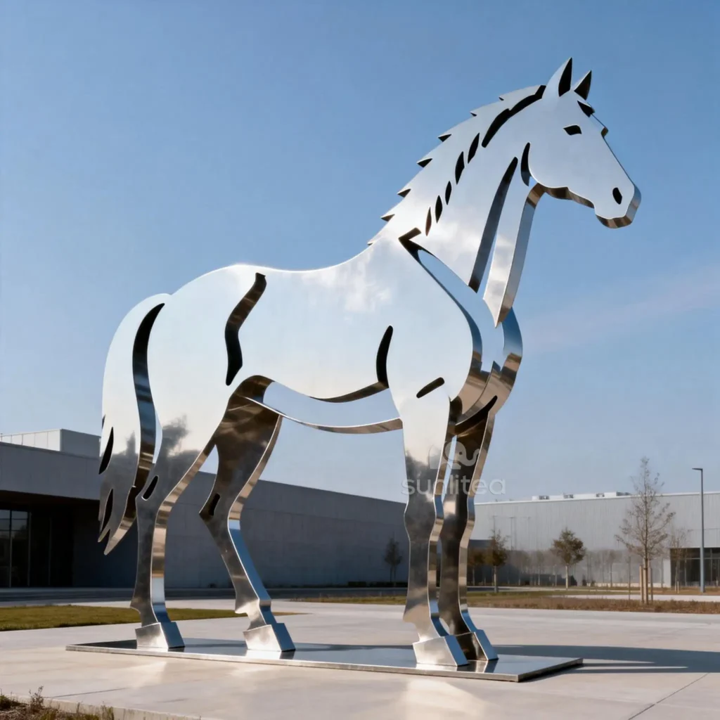 Garden Mirror Steel Running Horse Silhouette Sculpture