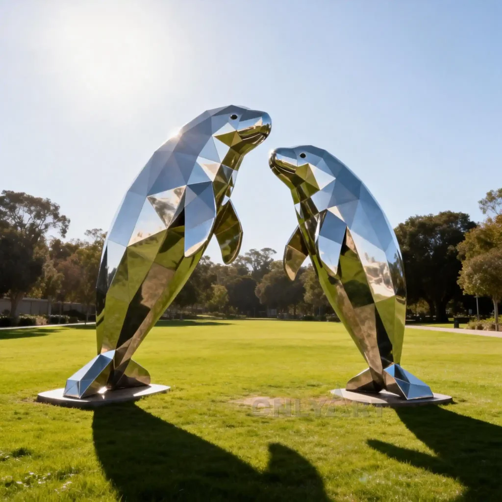 Geometric Garden Manatee Family Statue