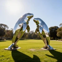 Geometric Garden Manatee Family Statue