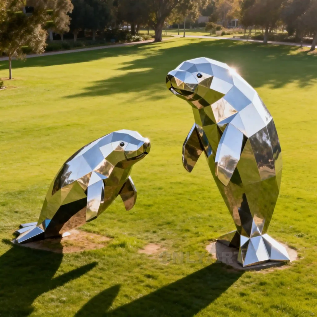 Geometric Metal Manatee Garden Statue