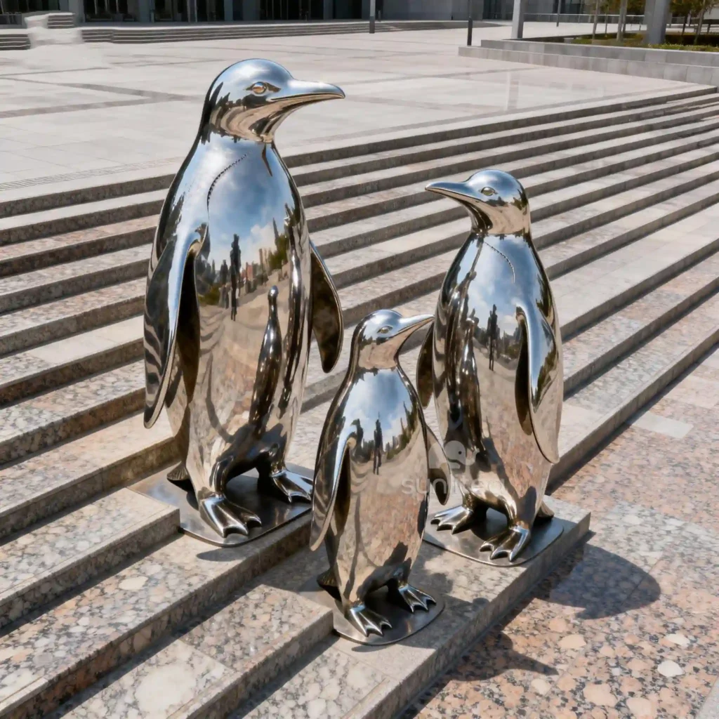 Hand Polishing Metal Penguin Statue For Garden