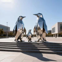 Handmade Metal Penguin Sculpture