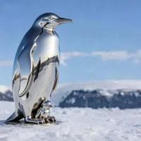 Handmade Stainless Steel Standing Penguin Statue
