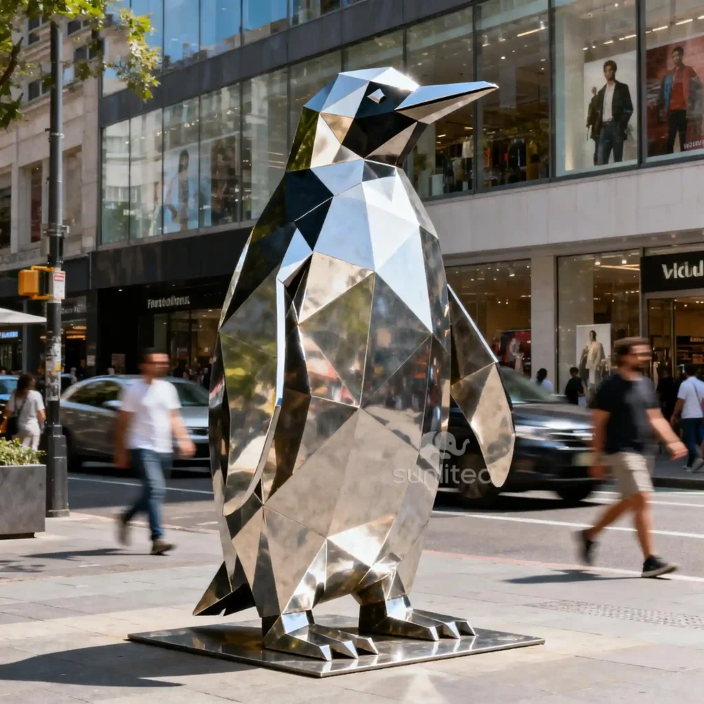 Large Geometric Penguin Sculpture