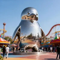 Large Penguin Statue Outside Oceanworld Aquarium