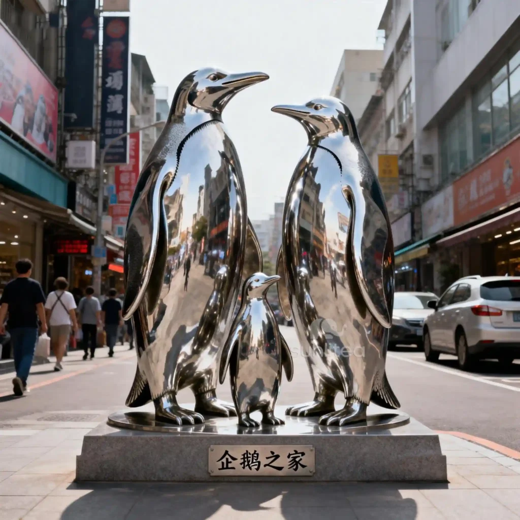 Life Size Steel Penguin Family Statue from China Factory