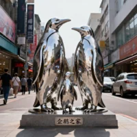 Life Size Steel Penguin Family Statue from China Factory