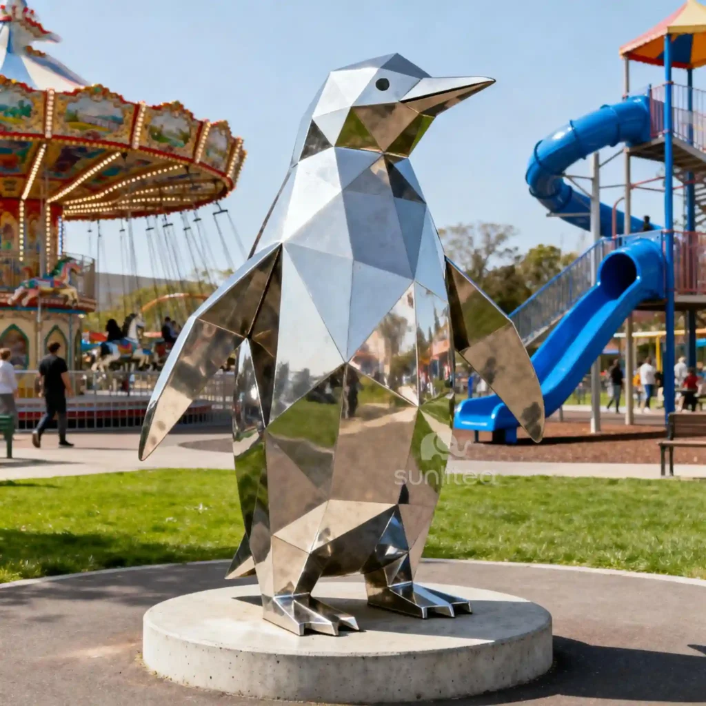 Metal Animal Penguin Sculpture Decorative Theme Park