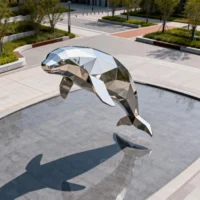 Metal Geometric Manatee Yard Statue
