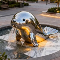 Metal Manatee Water Fountain Sculpture