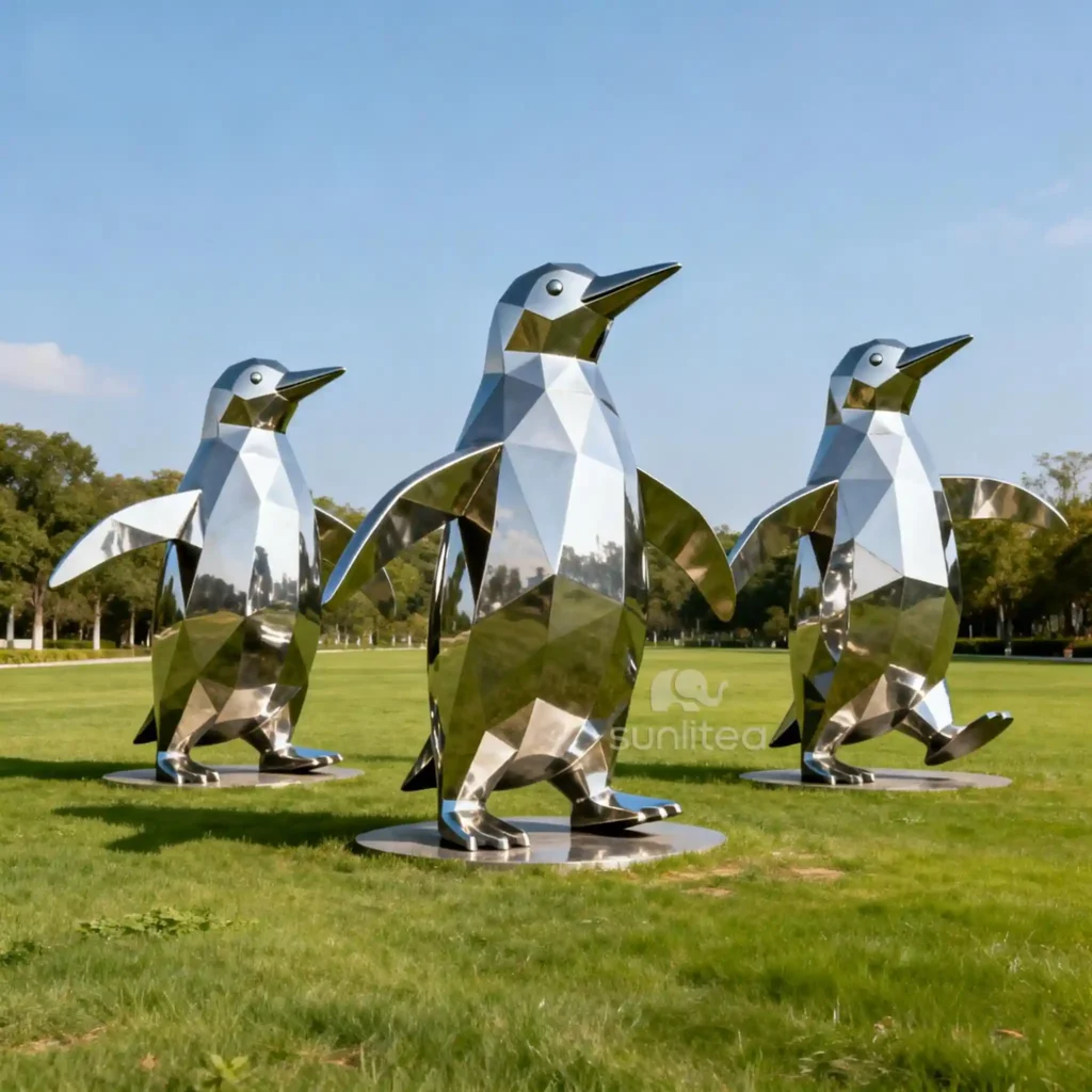 Metal Medium Huddle of Penguins Sculptures