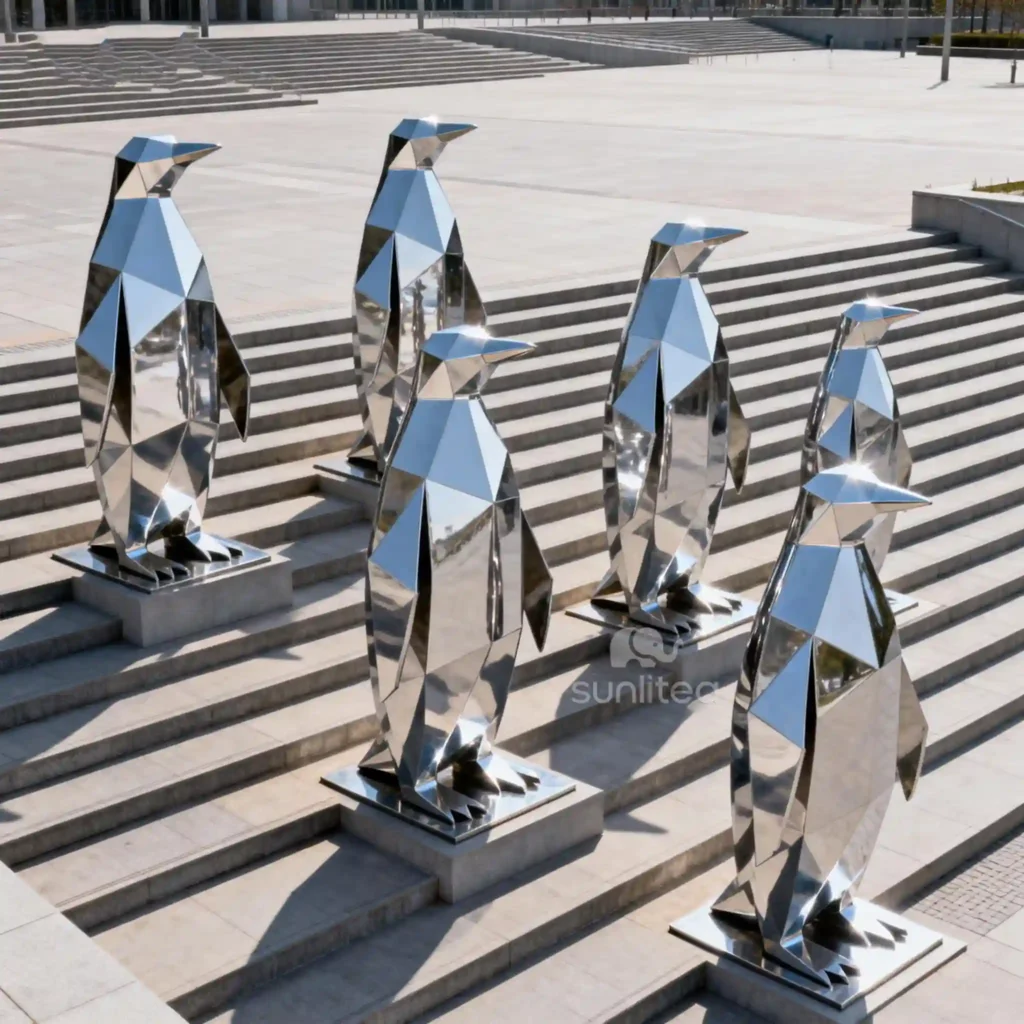 Metal Penguin Statue Garden Outdoor Decoration