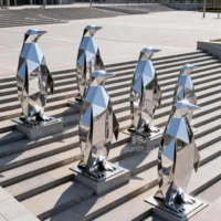 Metal Penguin Statue Garden Outdoor Decoration