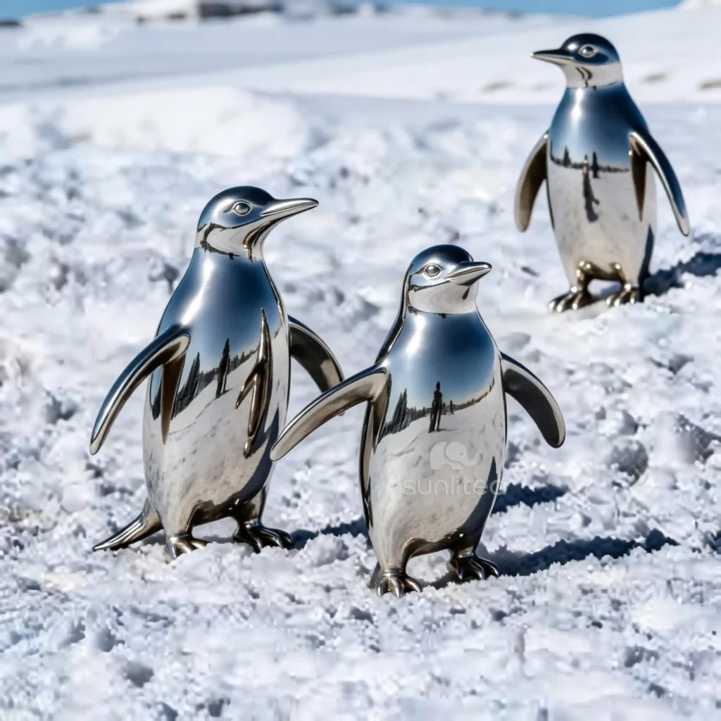 Metal Penguin Statue Polished With Stainless Steel