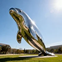 Mirror Metal Manatee Lawn Statue