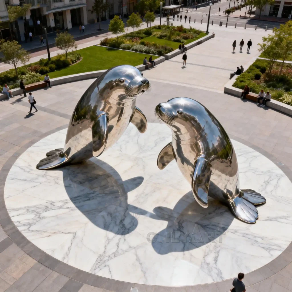 Outdoor Metal Manatee Sculpture