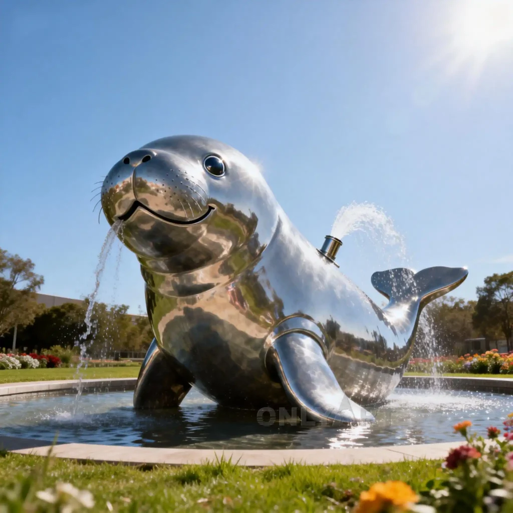 Outdoor Metal Manatee Water Fountain