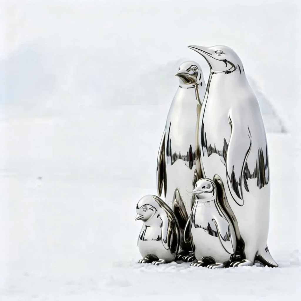 Outdoor Metal Penguin Couple Statue