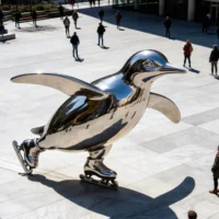 Outdoor Metal Penguin Sculpture Skating