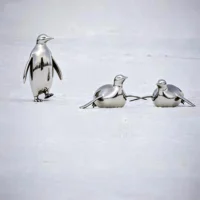 Stainless Steel Crawling Penguin Sculpture