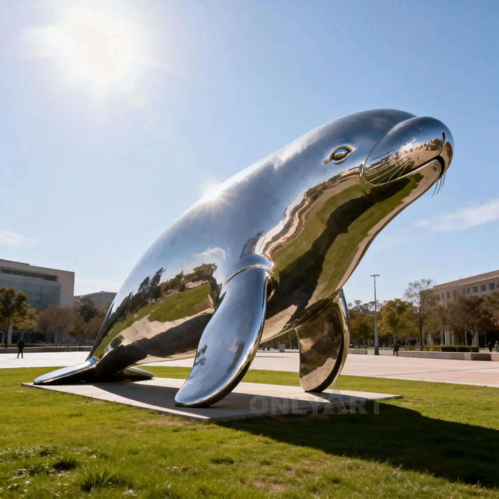 Stainless Steel Metal Manatee Sculpture
