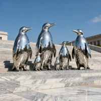 Stainless Steel Penguin Garden Family Statue For Sale