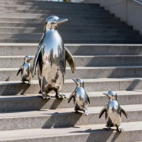 Stainless Steel Penguin Statue Outdoor