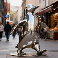 Walking Metal Cute Penguin Statue