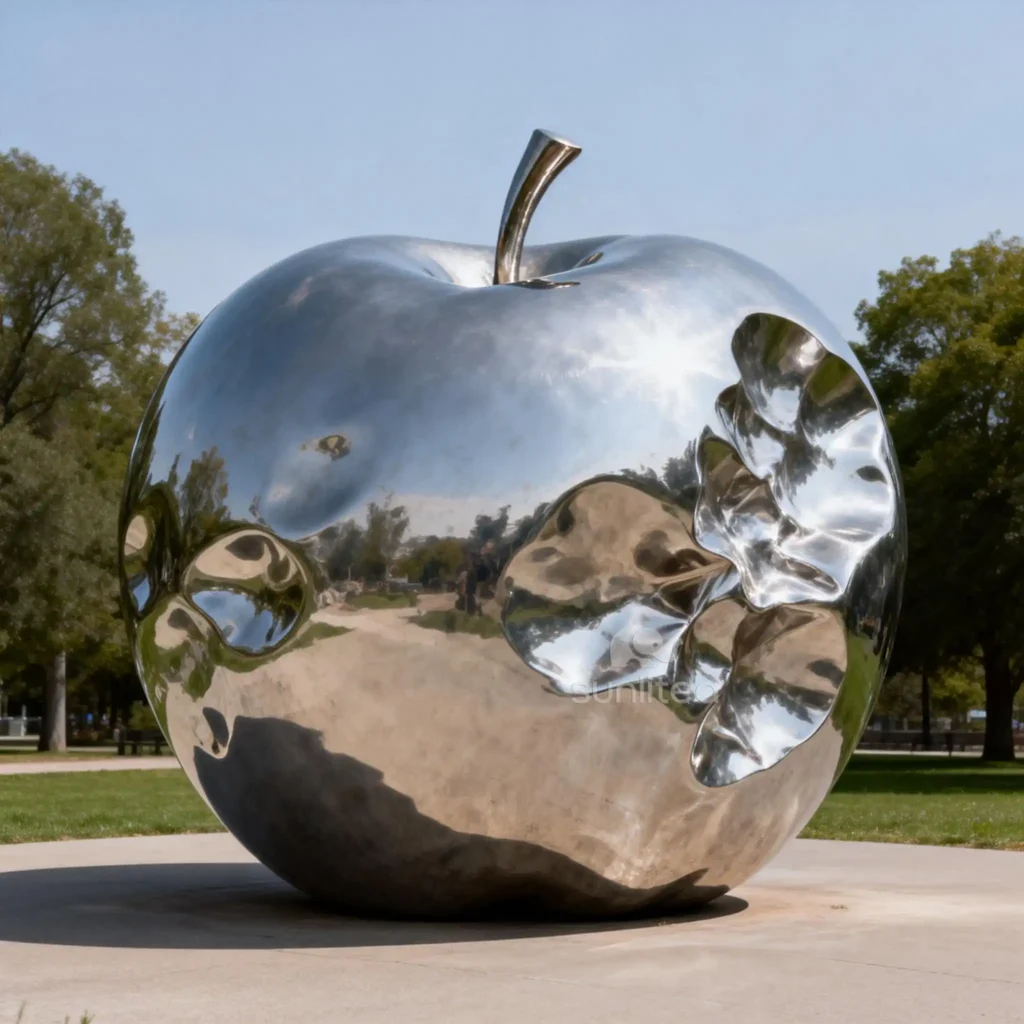 Abstract Broken Stainless Steel Apple Sculpture
