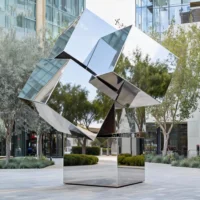 Abstract Geometric Sculpture Cube Large Stainless Steel